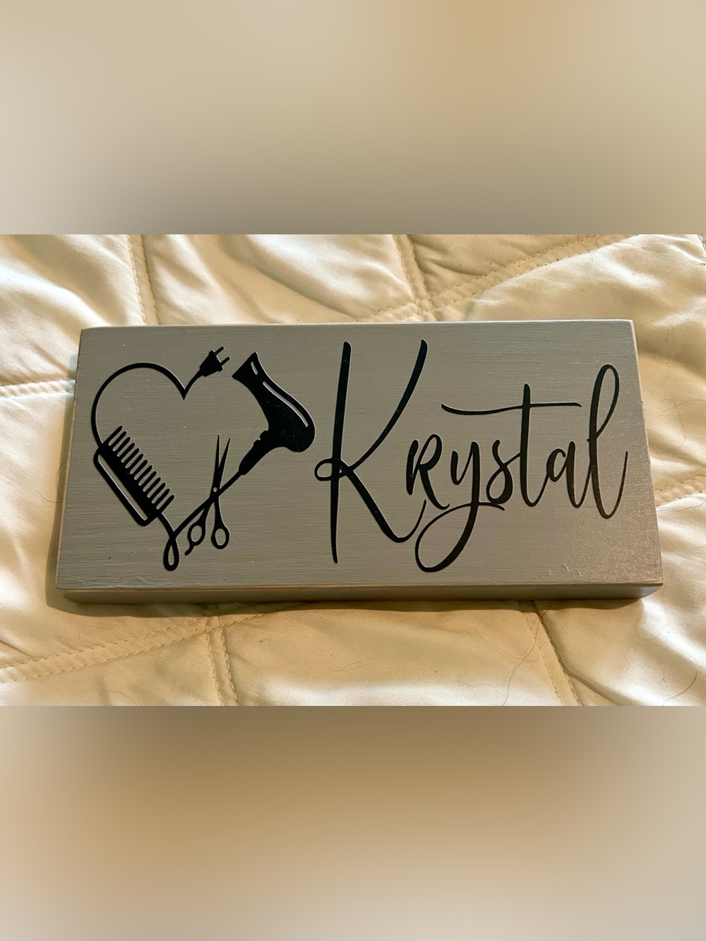 Personalized Gray Wall Sign with Black Salon Icons - Krystal